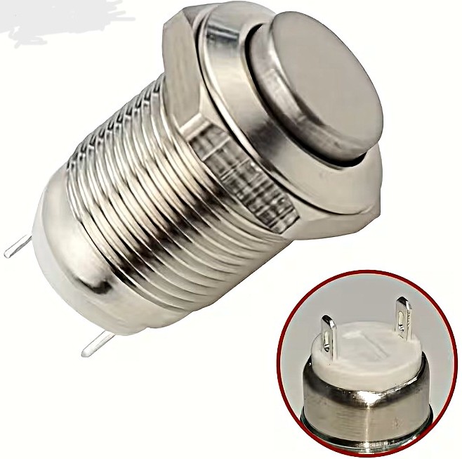 12mm Momentary High Round Metal Push Button Switch (Automatic Reset)
